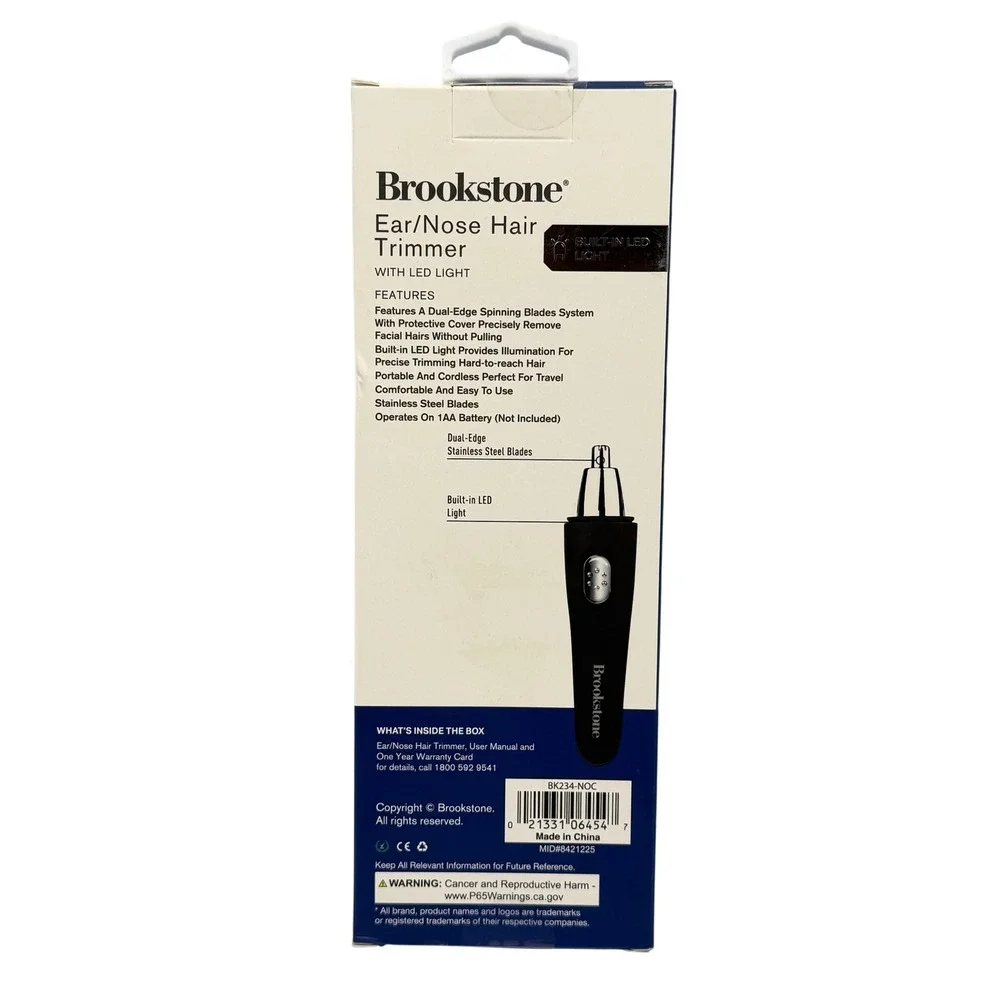 Brookstone Ear/Nose Hair Trimmer Mens OS Black LED Light BK234-NOC **NEW**